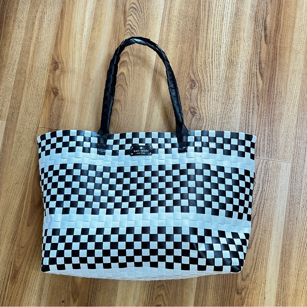 kate spade Black and White Checker Woven Tote
